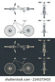 Stylized vector illustration of blueprints of electric bike