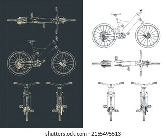 Stylized vector illustration of blueprints of electric bike