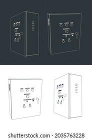 Stylized vector illustration of blueprints of electrical cabinet