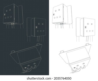 Stylized vector illustration of blueprints of electrical cabinet
