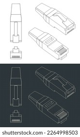 Stylized vector illustration of blueprints of ethernet plug