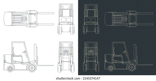 Ilustración vectorial estilizada de planos de carretillas elevadoras
