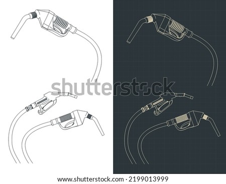 Stylized vector illustration of blueprints of gasoline pistols