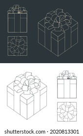 Ilustración vectorial estilizada de planos de caja de regalo con un arco