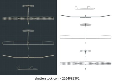 Stylized vector illustration of blueprints of glider