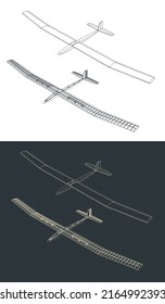 Stylized vector illustration of blueprints of glider