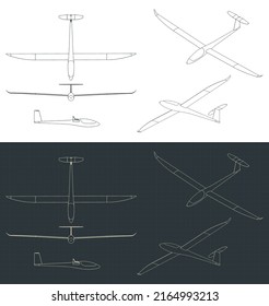 Stylized vector illustration of blueprints of glider