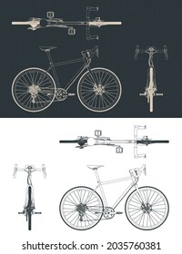 Stylized vector illustration of blueprints of gravel bike