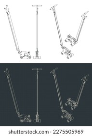 Stylized vector illustration of blueprints of hand car lifter