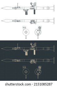 Ilustración vectorial estilizada de planos del lanzador de granadas antitanque de mano