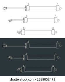 Stylized vector illustration of blueprints of hydraulic cylinder