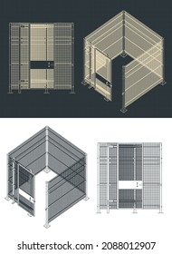 Stylized Vector Illustration Of Blueprints Of Industrial Fencing