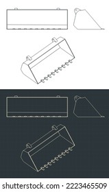 Stylized vector illustration of blueprints of loader Bucket