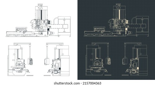 Stylized vector illustration of blueprints of milling CNC machine