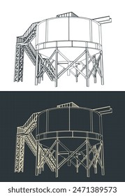 Stilisierte Vektorillustration der Baupläne des Mining-Verdickungstanks