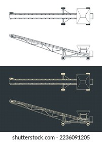 Stylized vector illustration of blueprints of mobile conveyor