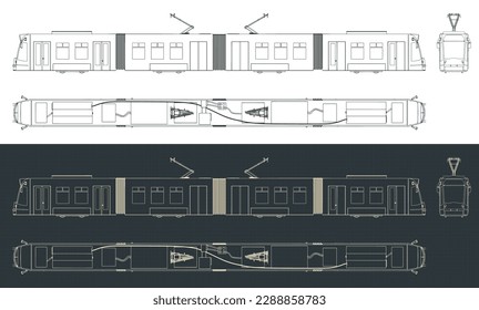 Ilustración vectorial estilizada de planos de tranvía moderno 