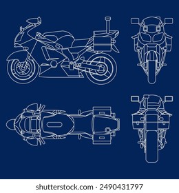 Stylized vector illustration of blueprints motorcycle. Vector eps 10