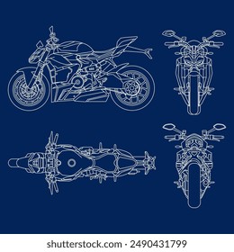 Stylized vector illustration of blueprints motorcycle. Vector eps 10