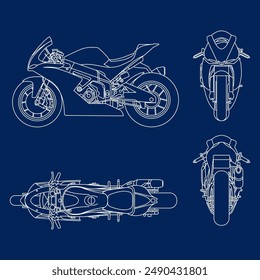 Stylized vector illustration of blueprints motorcycle. Vector eps 10