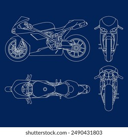 Stylized vector illustration of blueprints motorcycle. Vector eps 10