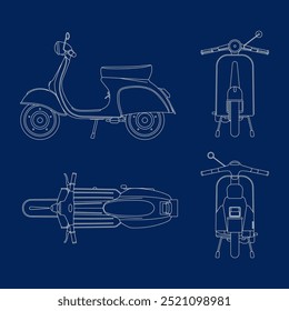 Ilustração vetorial estilizada de motocicleta blueprints. Vetor eps 10