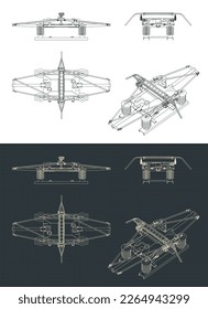 Ilustración vectorial estilizada de planos de pantógrafo para locomotoras eléctricas