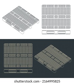 Stylized vector illustration of blueprints of plastic pallet