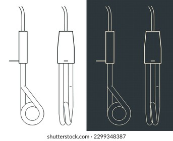 Stylized vector illustration of blueprints of portable water heater