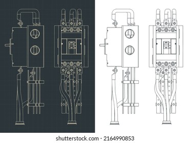 Stylized vector illustration of blueprints of power circuit breaker