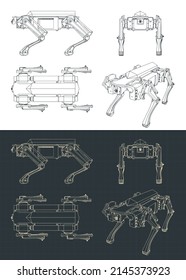 Stylized vector illustration of blueprints of quadruped robot