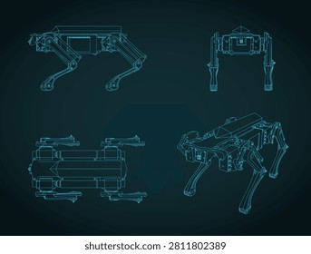 Stylized vector illustration of blueprints of quadruped robot