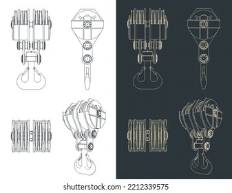 Ilustración vectorial estilizada de planos de gancho de ramshorn
