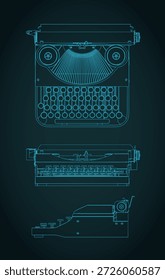 Stilisierte Vektorgrafik von Bauplänen einer Retro-Schreibmaschine