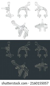 Stylized vector illustration of blueprints of road bike brake calliper