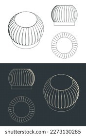 Stylized vector illustration of blueprints of Rooftop wind turbine air ventilator