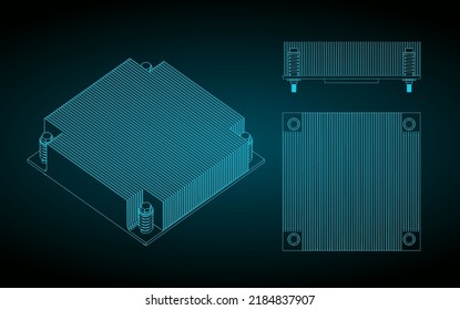 Stylized Vector Illustration Of Blueprints Of Server CPU Cooler