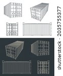 Stylized vector illustration of blueprints of shipping container