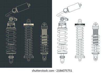 Stylized vector illustration of blueprints of shock absorber mini set
