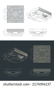 Ilustración vectorial con estilo de planos de enfriador delgado de CPU