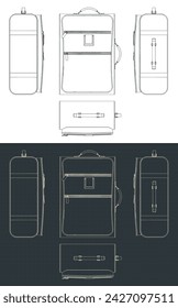 Stylized vector illustration of blueprints of spacious travel suitcase