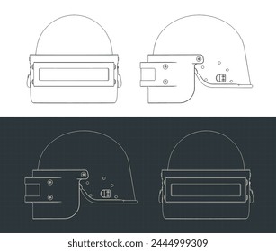 Stylized vector illustration of blueprints of special forces soldier helmet