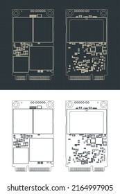 Stylized Vector Illustration Of Blueprints Of SSD