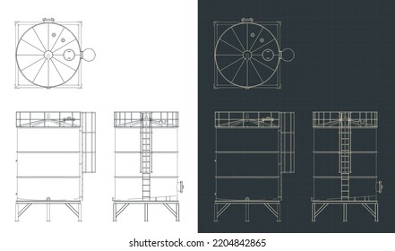 Stilisierte Vektorgrafik von Plänen für Speichertanks