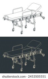 Stylized vector illustration of blueprints of stretchers for ambulances and rescue vehicles