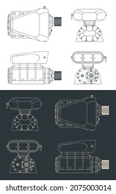 Stylized vector illustration of blueprints of supercharger