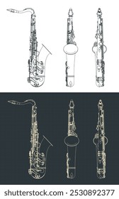 Ilustração vetorial estilizada de plantas de um saxofone tenor