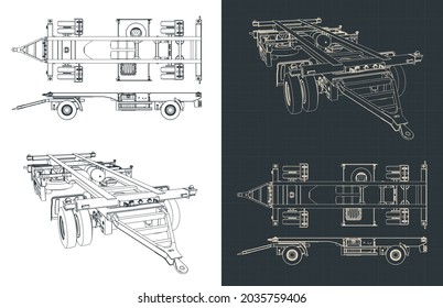 Ilustración vectorial estilizada de planos del remolque de с contenedor