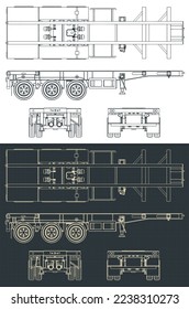 Stylized vector illustration of blueprints of trailer