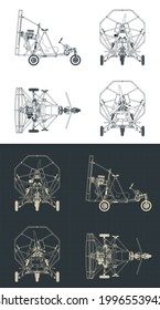 Stilvolle Vektorgrafik von Blaupausen von Ultraleichtflugzeugen